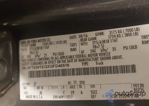 2016 Ford F-150 Xlt z USA, uszkodzony, nr VIN 1FTEW1EGXGFD46516